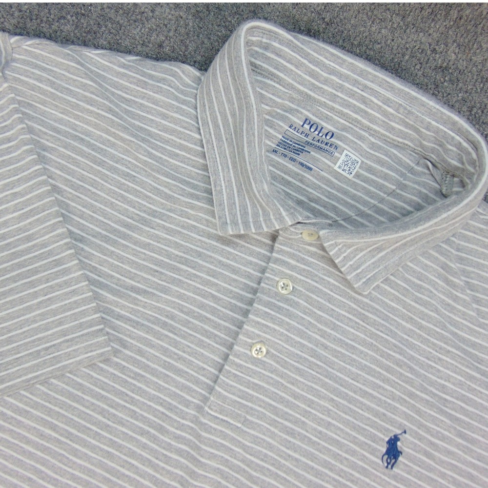 Polo Ralph Lauren Shirt Mens XXL Performance Gray White Striped Short Sleeve